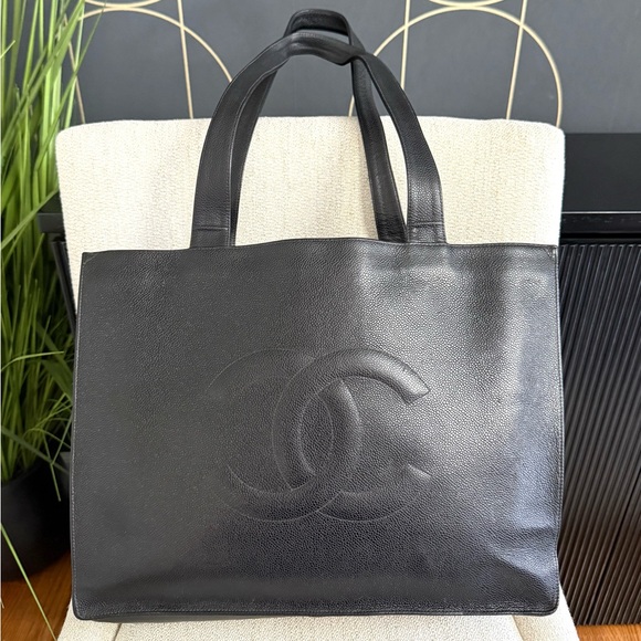 CHANEL Handbags - Authentic CHANEL large tote bag black leather